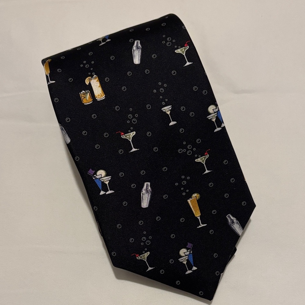 Festive Ventimiglia Black Men's Silk Tie Cocktail Drink Vintage Holiday
